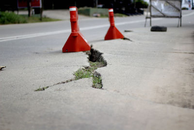 Traffic cones on footpath