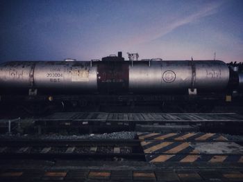 Train on railroad tracks against sky