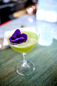 High angle view of drink served on table