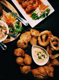 High angle view of food in plate