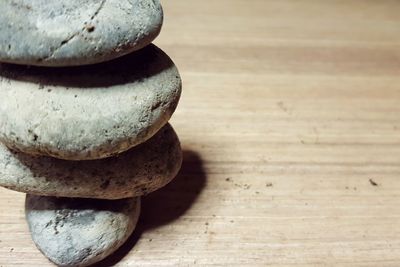 Close-up of stone stack on table