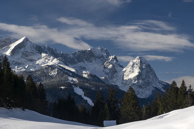 Scenic view of snowcapped mountains against sky