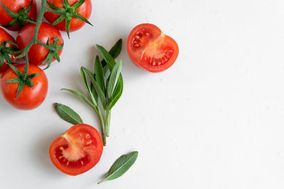 High angle view of fruits on white background