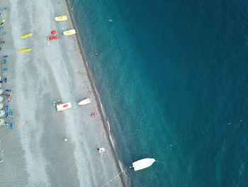 High angle view of boats on beach