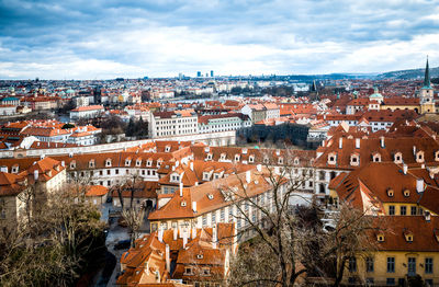 High angle view of city against sky