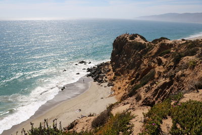 High angle view of malibu rocks and ocean