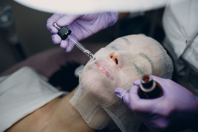 Close-up of woman having beauty treatment at spa