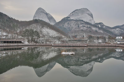 Reflection of mountain in water