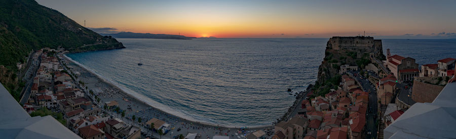 High angle view of sea during sunset