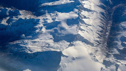 Aerial view of snowcapped mountains