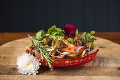 Close-up of flowers on table