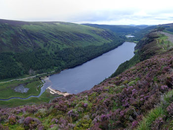 Upper lake in the glacial valley of glendalough seen from high up