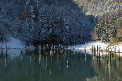 Panoramic view of lake against sky during winter