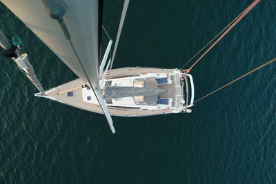 High angle view of sailboat in sea