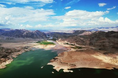 Aerial view of desert against sky