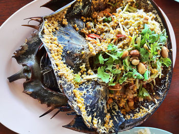 High angle view of meal served in plate