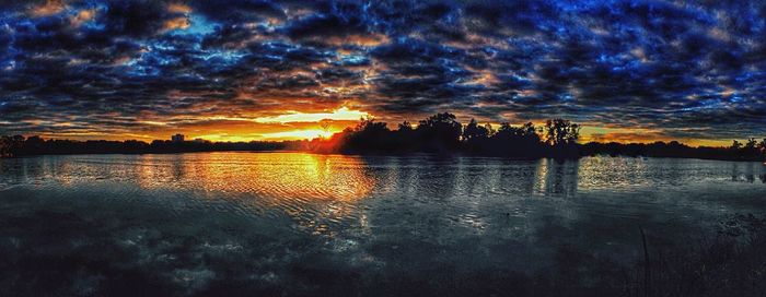 Scenic view of lake against cloudy sky