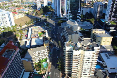 High angle view of buildings in city