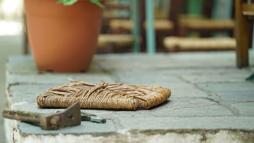 Close-up of wicker basket