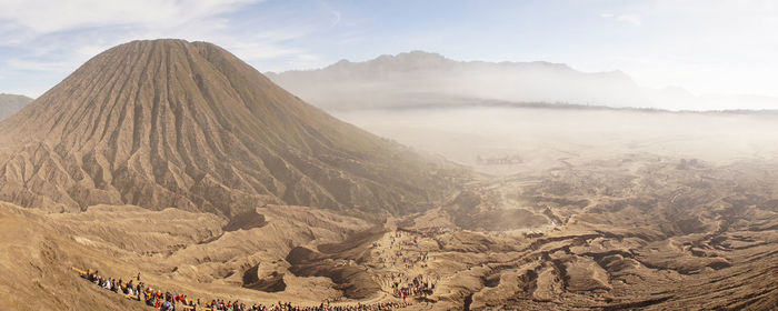 Panoramic view of mountain range against sky