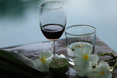 Close-up of beer glass on table