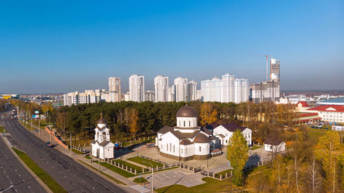 Flight with a view of the city and the church complex of the exaltation of the holy cross. 