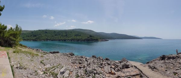 Scenic view of bay against sky