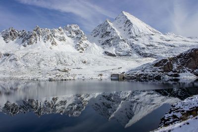 Scenic view of lake against sky during winter