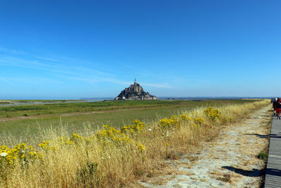 Mont st michel-scenic view of field against clear blue sky