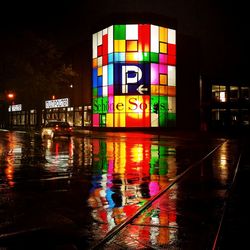 Illuminated building at night