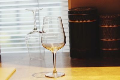 Close-up of wine glass on table