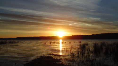 Scenic view of lake against sky during sunset