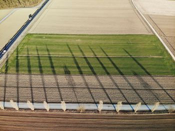 High angle view of soccer field
