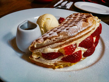 Close-up of dessert served in plate