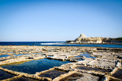 Scenic view of sea against clear blue sky