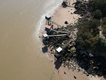 High angle view of cabanes on beach