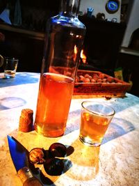 Close-up of beer in glass on table