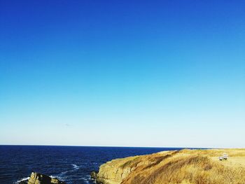 Scenic view of calm sea against clear sky