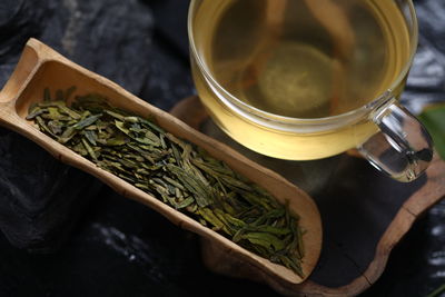 High angle view of tea on table