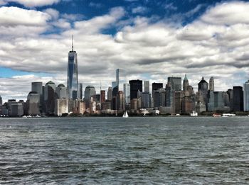 City skyline with river in background