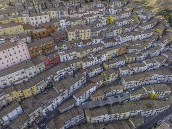 High angle view of old buildings in city