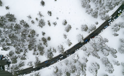 High angle view of snow covered landscape