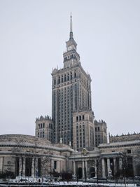 Low angle view of buildings against clear sky