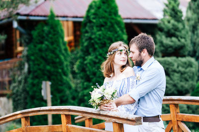 Young couple kissing outdoors