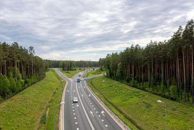 Highway a1 via baltica between vilnius, riga and tallinn, road section next to saulkrasti, latvia