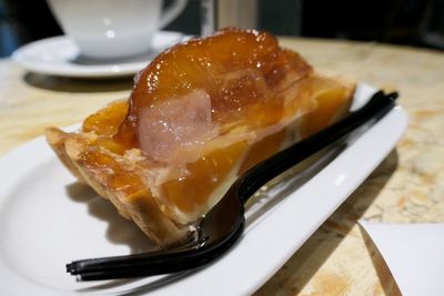 High angle view of dessert in plate on table