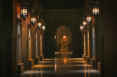 Beautiful lantern lit corridor of a mosque. 