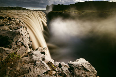 Dettifoss waterfall in northern iceland seen in a long exposure from close to the rim.