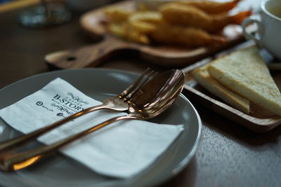 High angle view of breakfast on table