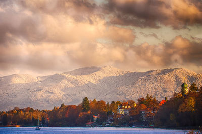 Scenic view of mountains against dramatic sky
